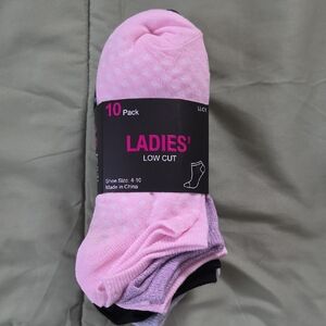 Ladies' Low Cut Socks 10 Pack - Pink and Black